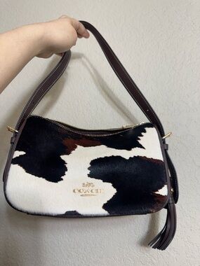 Coach Kailey Cowhide Shoulder Bag crossbody in Black, White & Brown cow print
